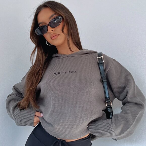 White Fox Women's It's Cool Knit Hoodie Charcoal Size: M-L - Picture 2 of 9